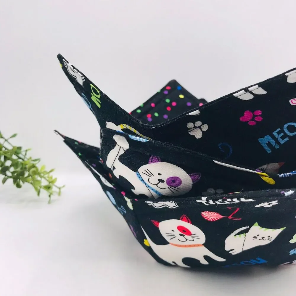 Microwave Bowl Cozy Holder, Reversible, Cute Cats, 3 Sizes, Plate, Soup, Pint